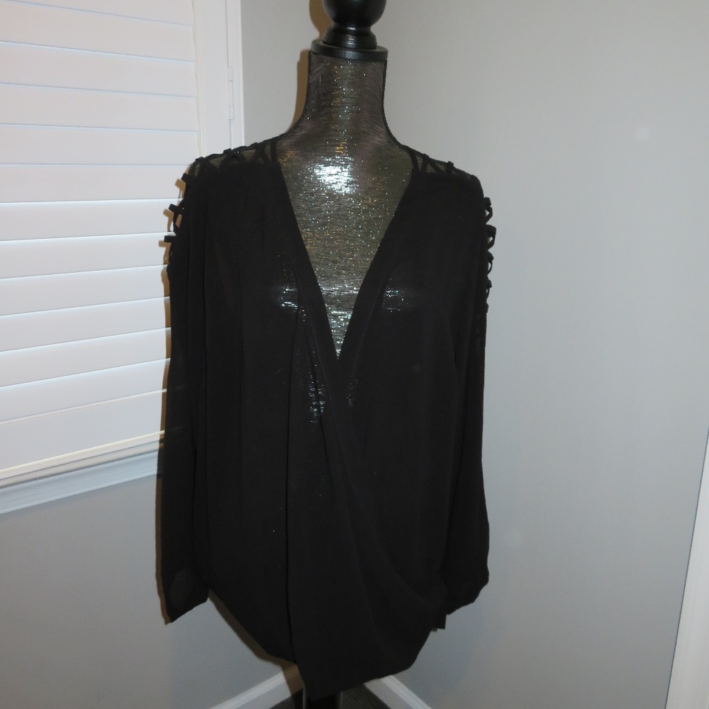 Black Chiffon Drape Neck Blouse